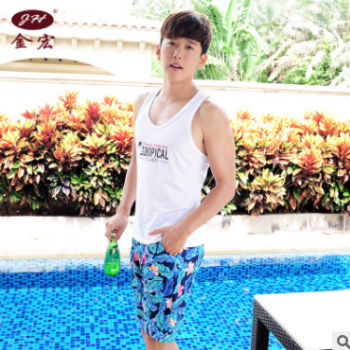 跨境速賣通5分帥氣型男金宏2018新款專業運動時尚平角男士游泳短