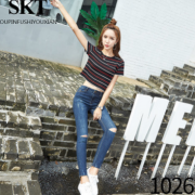 原創設計實拍韓版小腳牛仔褲破洞高腰顯瘦鉛筆褲女裝秋季上新爆款