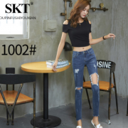 廠家批發 2017新款韓版女裝破洞牛仔褲彈力修身顯瘦潮鉛筆小腳褲