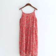 171-0459文藝風(fēng)復(fù)古印花吊帶連衣裙夏季女裝新品小格子氣質(zhì)A字裙