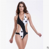 歐美性感黑白波點 連體泳衣 復古圓點顯胸漏背設計連體衣 BIKINI