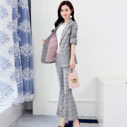 2018秋裝新款女時尚格子小西裝套裝韓版西服闊腿褲兩件套 GC1859