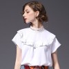 襯衫 女2018春裝女裝新款小立領百搭顯瘦淑女花邊領襯衫純色上衣