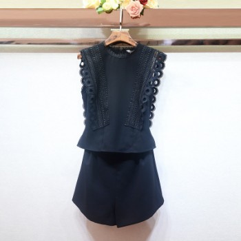 K2018夏季新款3263101韓版時尚鏤空鉤花時尚連衣連體褲女YE0020