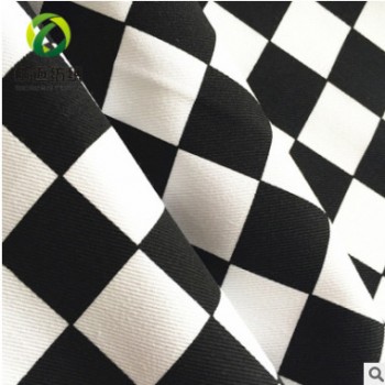 廠家直銷 TC廚師服黑白格 棋盤格子布 廚師服印花面料 防火花