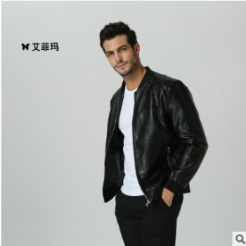 春秋季男士皮衣修身韓版休閑中年機(jī)車皮夾克男式外套薄款定制批發(fā)