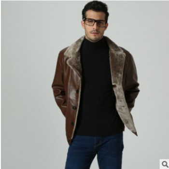 一件代發(fā)毛領(lǐng)男士皮衣韓版休閑皮毛一體PU皮潮流皮衣外套批發(fā)