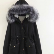 外貿女裝 歐美高品質棉衣女 2018冬超大毛領水洗棉大衣女Y0-0096