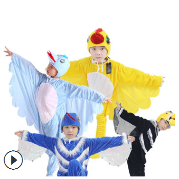 新款促銷學(xué)生兒童舞臺(tái)動(dòng)物演出服黃鸝藍(lán)翎鳥啄木鳥成人親子表演服