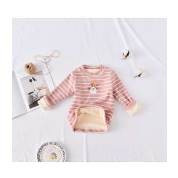 童裝打底衫新品 秋冬加厚加絨中小童純棉打底衫 韓版條紋長袖T恤