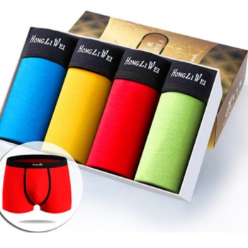 2018新款男士莫代爾內褲純色平角褲 大紅四角褲4條禮盒裝一件代發