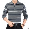 2018春秋季新款中年男式長袖t恤 條紋翻領poloT恤衫批發一件代發