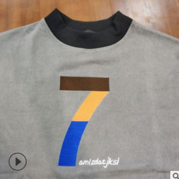 新款鹿皮絨圓領刺繡衛衣男士潮流青年修身帥氣套頭衫厚廠家直批