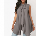 時尚雪紡衫 EBAY熱賣領口蝴蝶結無袖下擺不規則上衣