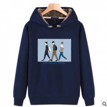 時尚新款印花加絨加厚寬松休閑衛衣男士連帽衫學生外套批發LM1403