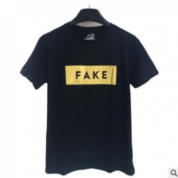 高質量燙金LOGO純棉圓領夏季短袖T恤款式尺寸定制生產