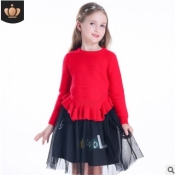 童裝女童毛衣兩件套2018新款秋冬高檔品牌套裝廠家直銷一件代發