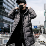 9588男式2018冬季新款長款棉衣連帽學生修身連帽長款棉衣冬季外套