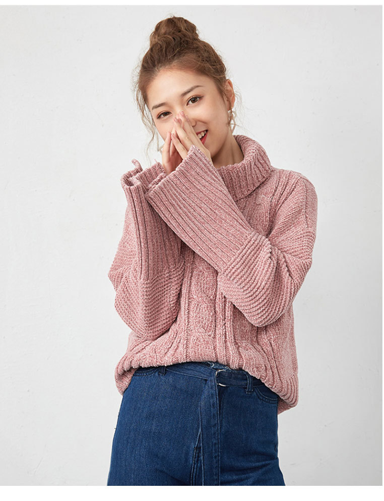 網(wǎng)紅高領(lǐng)套頭慵懶風(fēng)短款毛衣女2018冬季新款寬松保暖雪尼爾針