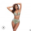 2019新款外貿歐美泳裝印花小清新性感高腰遮肚顯瘦比基尼分體泳衣