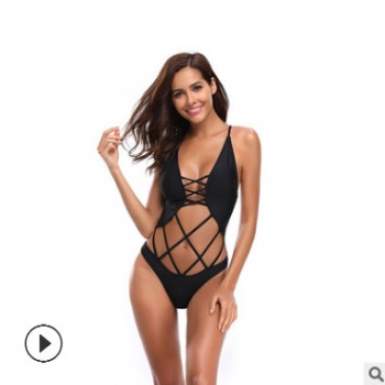 2018泳衣新款歐美 性感綁帶編制多繩泳衣女速賣通外貿爆款比基尼