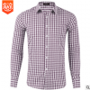 跨境外貿爆款美碼襯衫男式 純棉翻領長袖襯衫 休閑小格子長袖襯衣