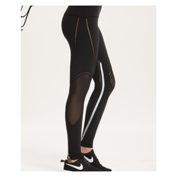 新款歐美瑜伽褲女 時尚網紗拼接緊身褲 吸汗速干跑步戶外運動褲