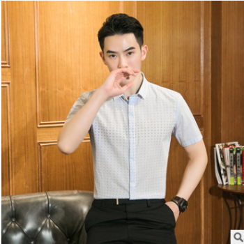 男裝短袖襯衫男純棉2018男士夏季新款潮流休閑翻領襯衣男一件代發