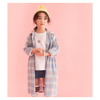 2019春季休閑女童衫衣 中大童兒童長款純棉格子襯衫童裝加工貼牌