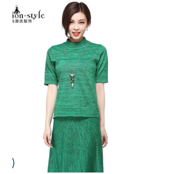 夏季新款淑女高腰裙套裝 短袖鏤空時尚針織裙兩件套 定制批發