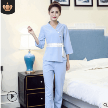 秋季SPA按摩美容師工作服女新款桑拿養(yǎng)生館技師服套裝美容院服裝