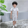 批發2017夏新款男童童裝兒童禮服套裝棉麻襯衫馬甲三件套一件代發