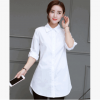 春秋新款歐美BF風女襯衣性感百搭大碼白襯衫睡衣女中長款長袖上衣