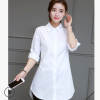 春秋新款歐美BF風女襯衣性感百搭大碼白襯衫睡衣女中長款長袖上衣