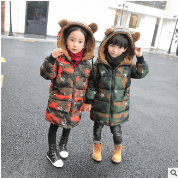反季2018兒童羽絨服中長款加厚女童保暖棉服男童迷彩連帽棉衣促銷