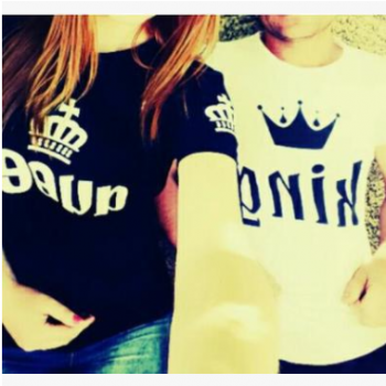 2019速賣通爆款皇冠KING QUEEN印花短袖圓領情侶T恤9373