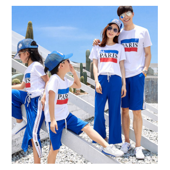 親子裝夏裝 2019新款潮牌韓版家庭裝批發 親子服運動套裝
