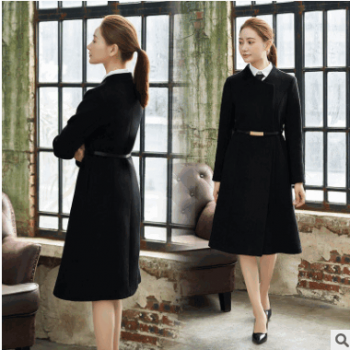 空姐大衣秋冬裝職業裝毛呢外套長款黑色售樓部珠寶店工作服工裝女