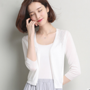 米昂 外搭防曬開衫披肩夏季冰絲針織衫女短款空調衫外套一件代發