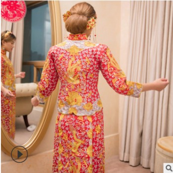 2019新款秀禾服新娘嫁衣中式婚紗禮服修身敬酒服復古結婚秀和服