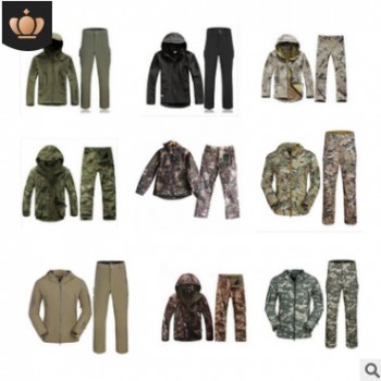 跨境貨源 軍鷹TAD軟殼沖鋒衣套裝防風透氣男大樹葉迷彩風衣褲子