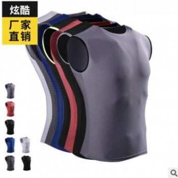 新款男士T恤緊身運動無袖背心塑身塑型衣輕壓舒適透氣速干衣