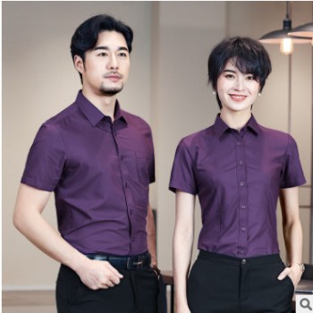 職業(yè)男女同款襯衫女短袖4S銷售工裝男女定制LOGO銀行商務(wù)襯衣夏裝
