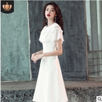 現貨宴會晚禮服2019新款短款顯瘦名媛洋裝聚會黑色白色小禮服裙女