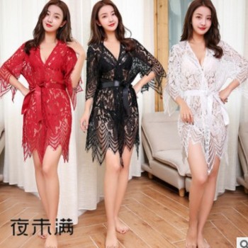 夜未滿性感蕾絲透明波西米亞風情趣內衣睡衣睡袍浴袍套裝批發