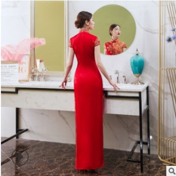 廠家直銷新娘結婚宴會喜慶禮服旗袍 中國風時尚紅色短款旗袍禮服