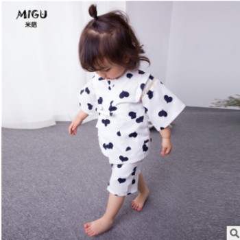 夏季日本兒童和服親子和服睡衣日系家居服套裝半袖汗蒸服浴衣桑拿
