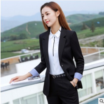 女西服韓版套裝2019修身新款女職業裝定制長袖職員工作服外套定做