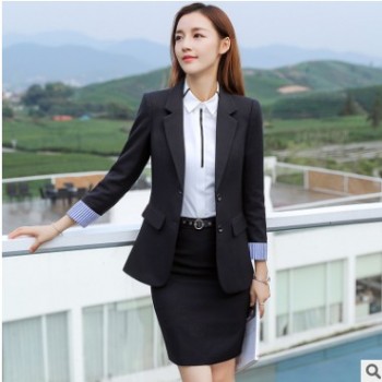 女西服韓版套裝2019修身新款女職業裝定制長袖職員工作服外套定做