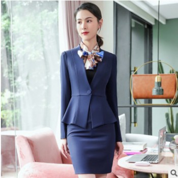 夏季優(yōu)雅空姐職業(yè)西裝氣質(zhì)修身女士西裝銷售前臺女裙套裝可定制